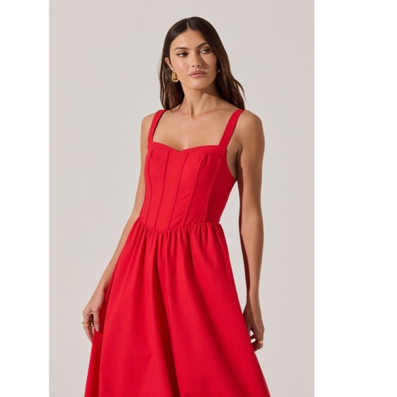 NEW ASTR The Label RED Sweetheart CORSET Linen A-LINE Midi DRESS XS - Picture 12 of 16